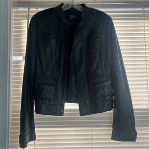 Bebe Black Leather Jacket with Fitted Silhouette